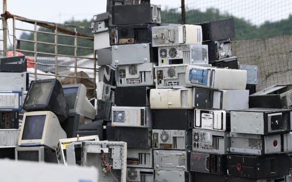 View of a waste recycling site piled with scrapped home appliances in Guiyang city, southwest China's Guizhou province