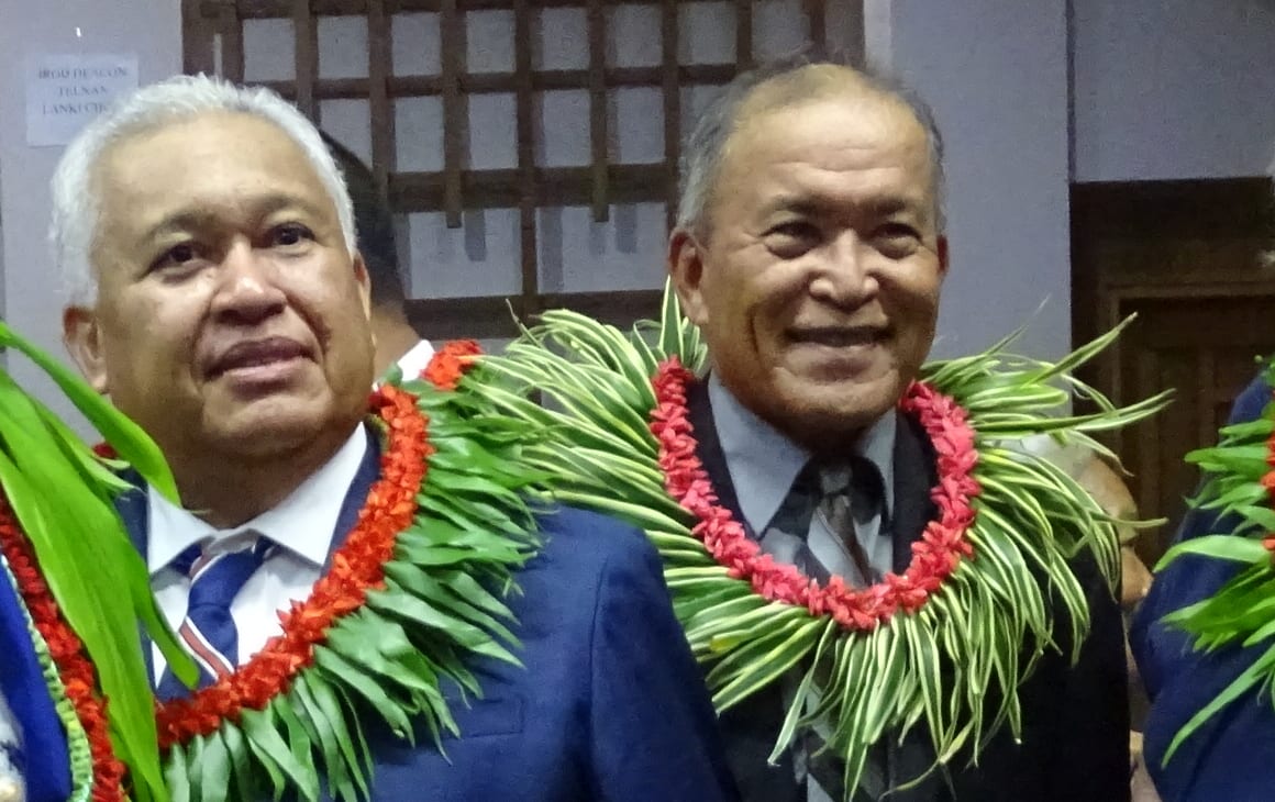 New Marshall Islands President David Kabua, second from right, shortly after being elected Monday morning at the Nitijela (parliament).