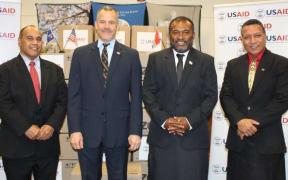 United States ambassador to Fiji, Nauru and Kiribati Joseph Cella, second from left, with government officials from the three island states.