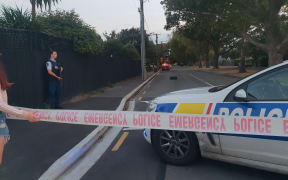 A police cordon in Richmond, Christchurch, where a man was shot on Tuesday evening.