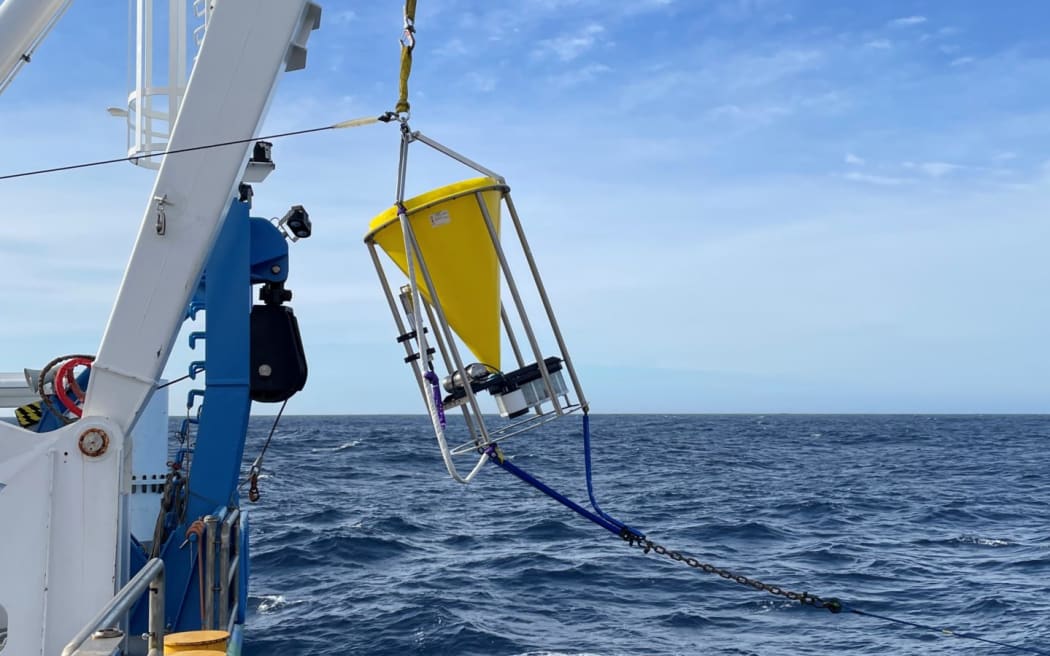 Sediment traps collect particles that sink to a depth of nearly 4000 metres.