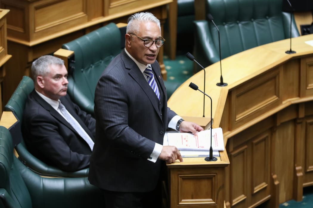 National MP Alfred Ngaro is watched by Scott Simpson