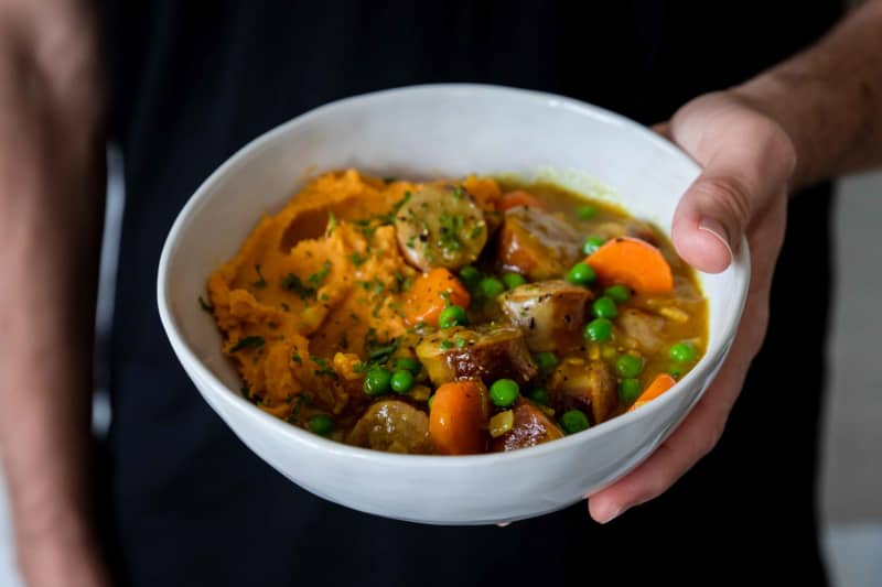 Kelly Gibney's curried sausages.