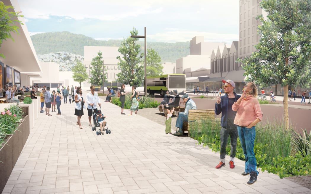 Artist impression (subject to detailed design) of Courtenay Place in Wellington.