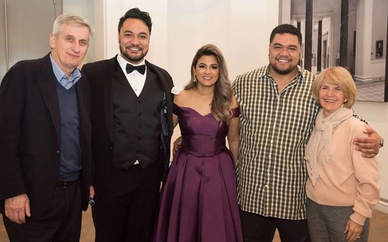 Annette Campbell-White (r) with San Francisco Opera young singers Amitai and Pene Pati and Amina Edris
