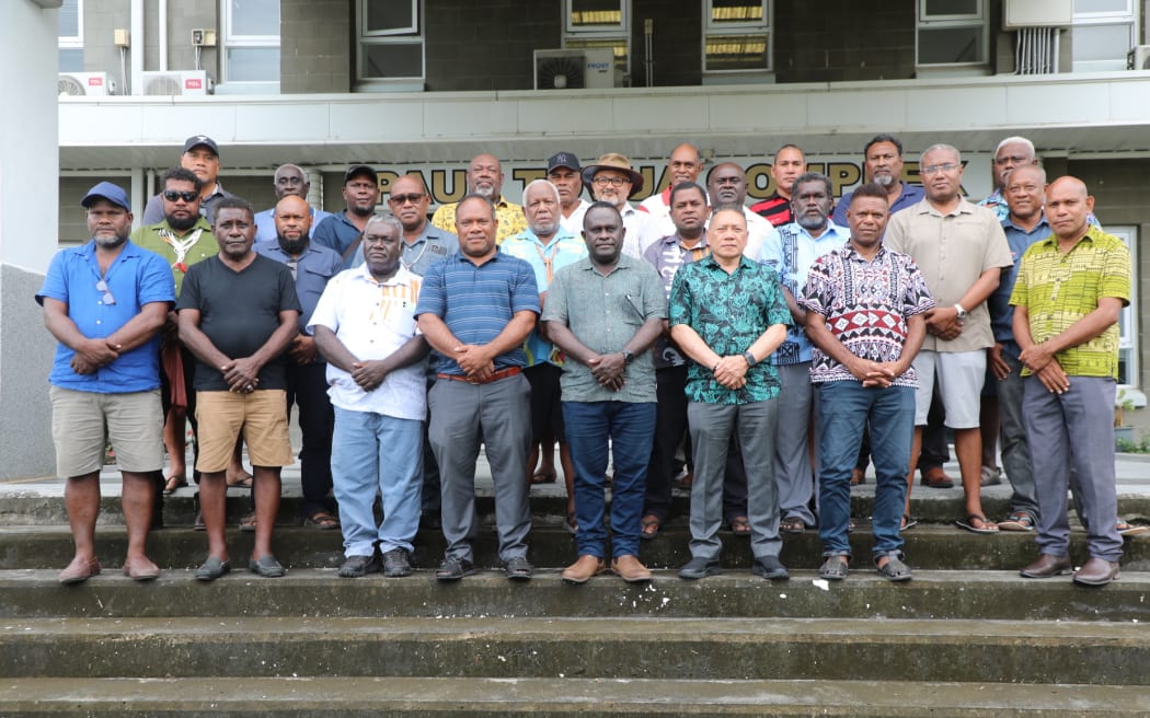 A photo issued by the Office of the Leader of the Opposition in Solomon Islands showing 27 MPs including a dozen government defectors vying to oust Prime Minister Jeremiah Manele. 17 March 2026