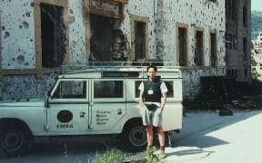 Tony Gardner in front of the team's Land Rover nicknamed "The Beast"
