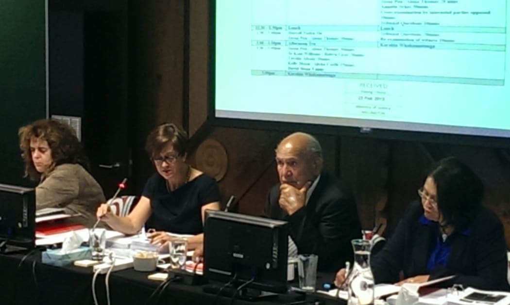Members of the Waitangi Tribunal hearing panel, led by Judge Reeves (second fom left).