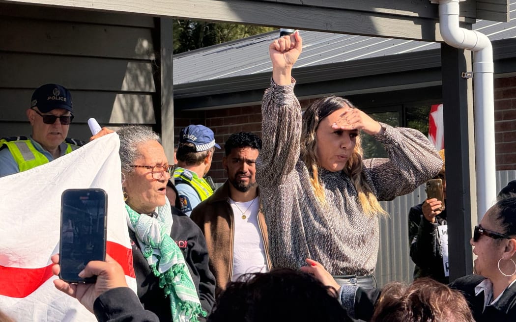 Pera Paniora addresses supporters in Mangawhai.