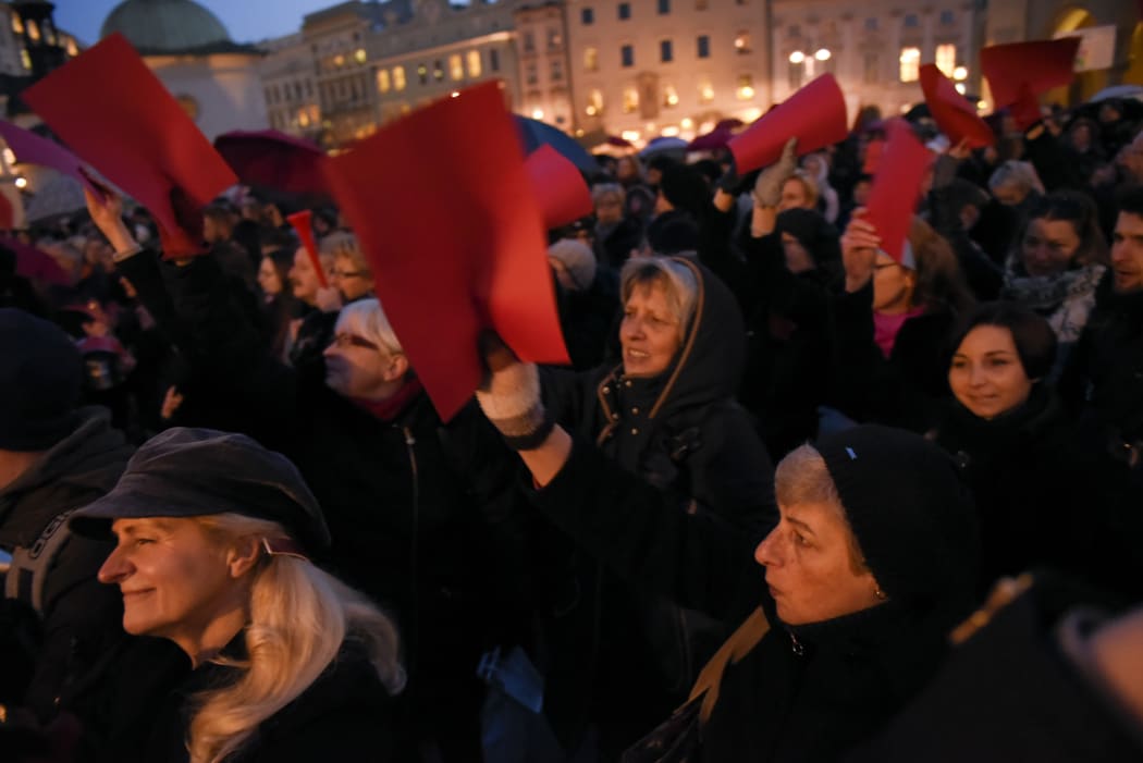 Thousands gathered in Krakow, Poland for the International Women Strike March.