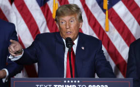 Former President Donald Trump speaks at his caucus night event at the Iowa Events Center on January 15, 2024 in Des Moines, Iowa. Iowans voted today in the state’s caucuses for the first contest in the 2024 Republican presidential nominating process. Trump has been projected winner of the Iowa caucus.