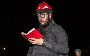 An adherant of the Church of the Flying Spaghetti Monster in Italy. The self-proclaimed religion is pro-individual rights and its members often dress as pirates during demonstrations.