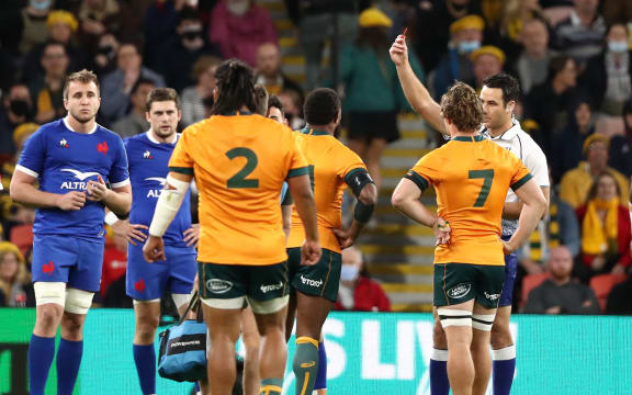 Australia's Marika Koroibete receives a red card 2021.