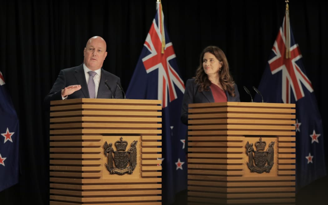 Prime Minister Christopher Luxon and Finance Minister Nicola Willis speaking about the OCR on Wednesday 27 November, 2024.