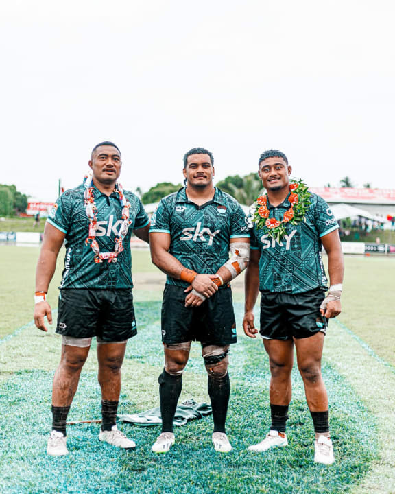 Moana Pasifika players in Tonga during the 4 May 4, 2024 clash against the Highlanders.