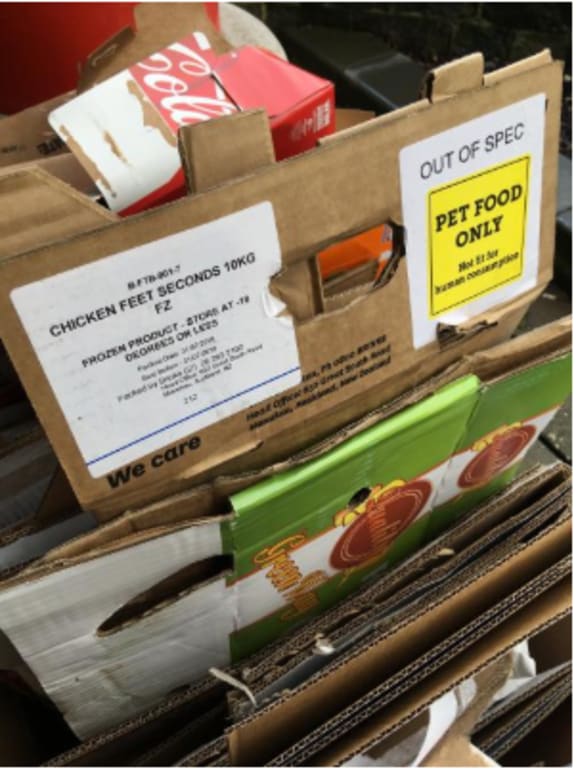 A woman in Invercargill became concerned on Monday when she discovered a box in a restaurant's recycling labelled "not fit for human consumption".