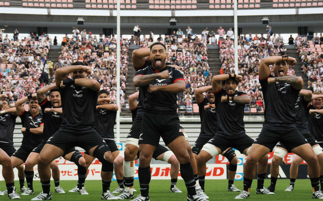 The Māori All Blacks players perform the haka, Toyota Stadium.