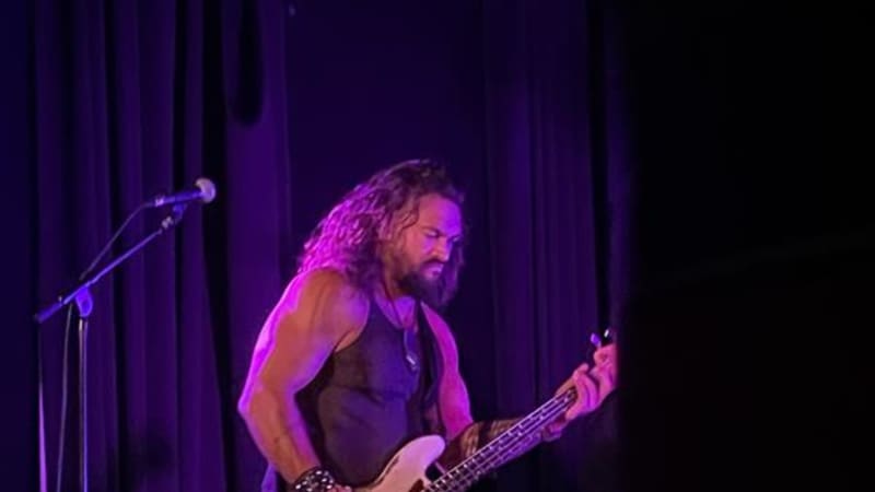 Jason Momoa performs with his band Oof Tatatata at the Tuning Fork in Auckland.
