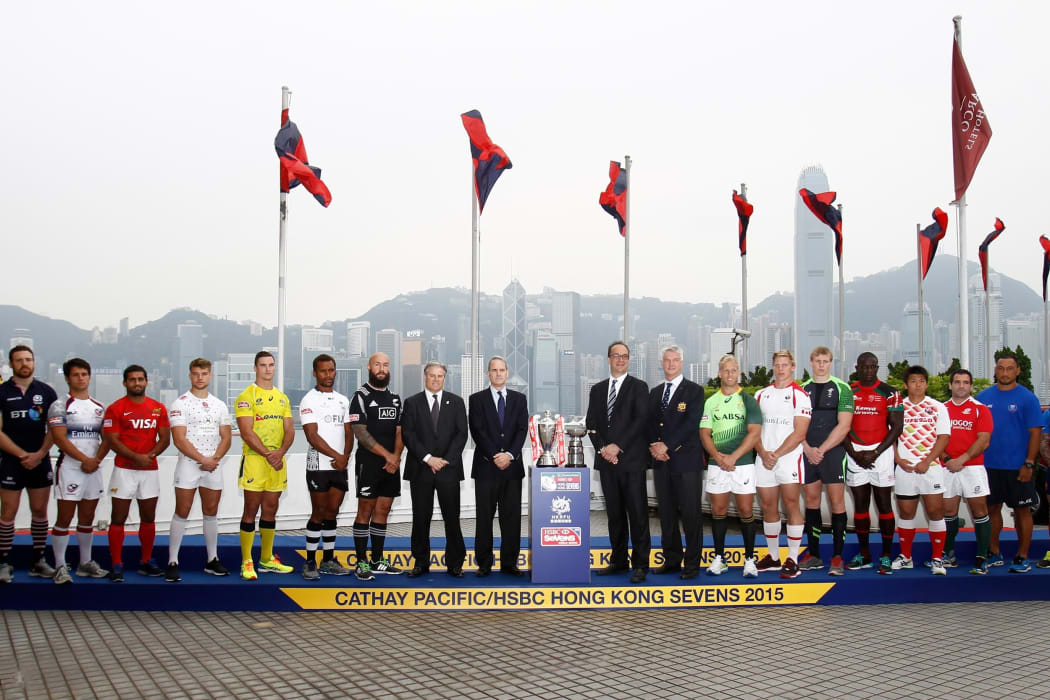 Captains of the 16 sides competing in the Sevens World Series event in Hong Kong.