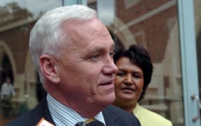 AUCKLAND, NEW ZEALAND - DECEMBER 11:  ACT leader Richard Prebble outside the Auckland High Court with his wife Noreen following a hearing where former ACT MP Donna Awatere Huata (not in attendence) made a bid to prevent her being expelled from Parliament.