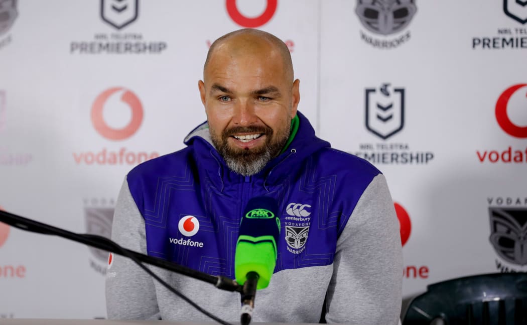 A happy looking Todd Payten at the post-match press conference after the Warriors beat the Broncos. Vodafone Warriors v Brisbane Broncos. NRL Rugby League, Central Coast Stadium, Central Coast, NSW, Australia. 4th July 2020. Copyright Photo: David Neilson / www.photosport.nz