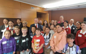 School children at Parliament to urge the government not to make any cuts or changes to the free school lunches programme.