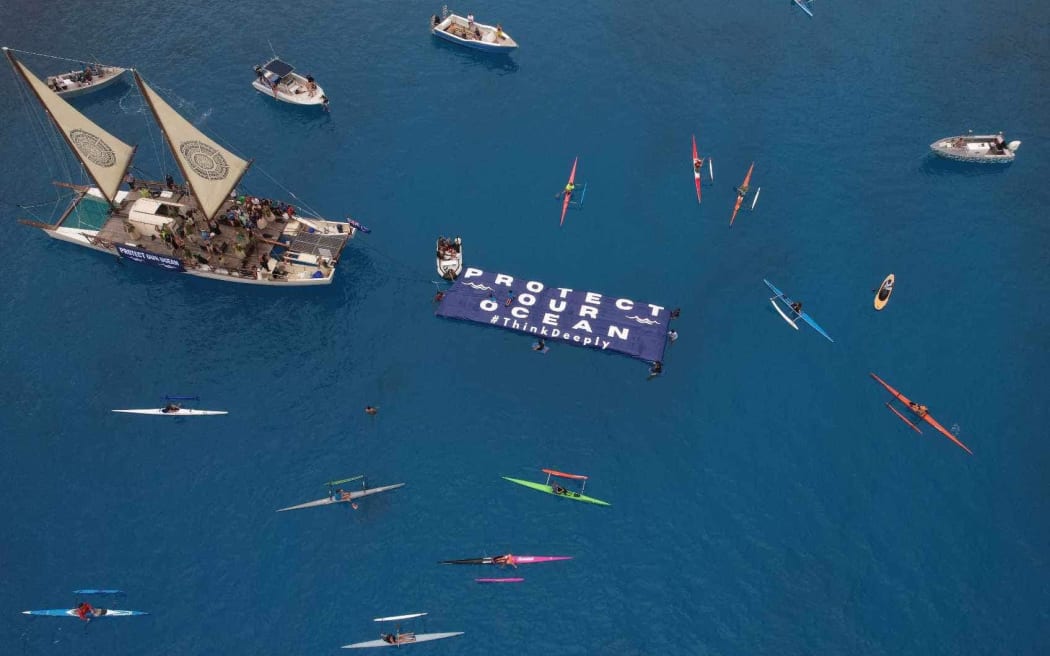 Over 150 people headed out to sea in vessels of all sizes to promote their call for ocean protection.