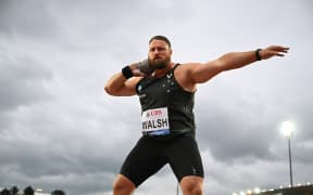 New Zealand's Tom Walsh competes in the Men's Shot Put event during the IAAF Diamond League "Athletissima" athletics meeting at the Stade Olympique de la Pontaise in Lausanne, on June 30, 2023. (Photo by Fabrice COFFRINI / AFP)