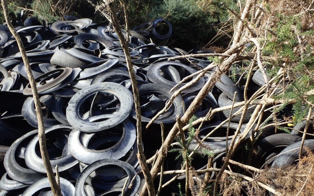 Some of the stockpiled tyres that saw a company fined $40k.