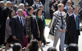 Prince Harry and Meghan, the Duke and Duchess of Sussex are, welcomed to Te Papaiouru Marae in Rotorua