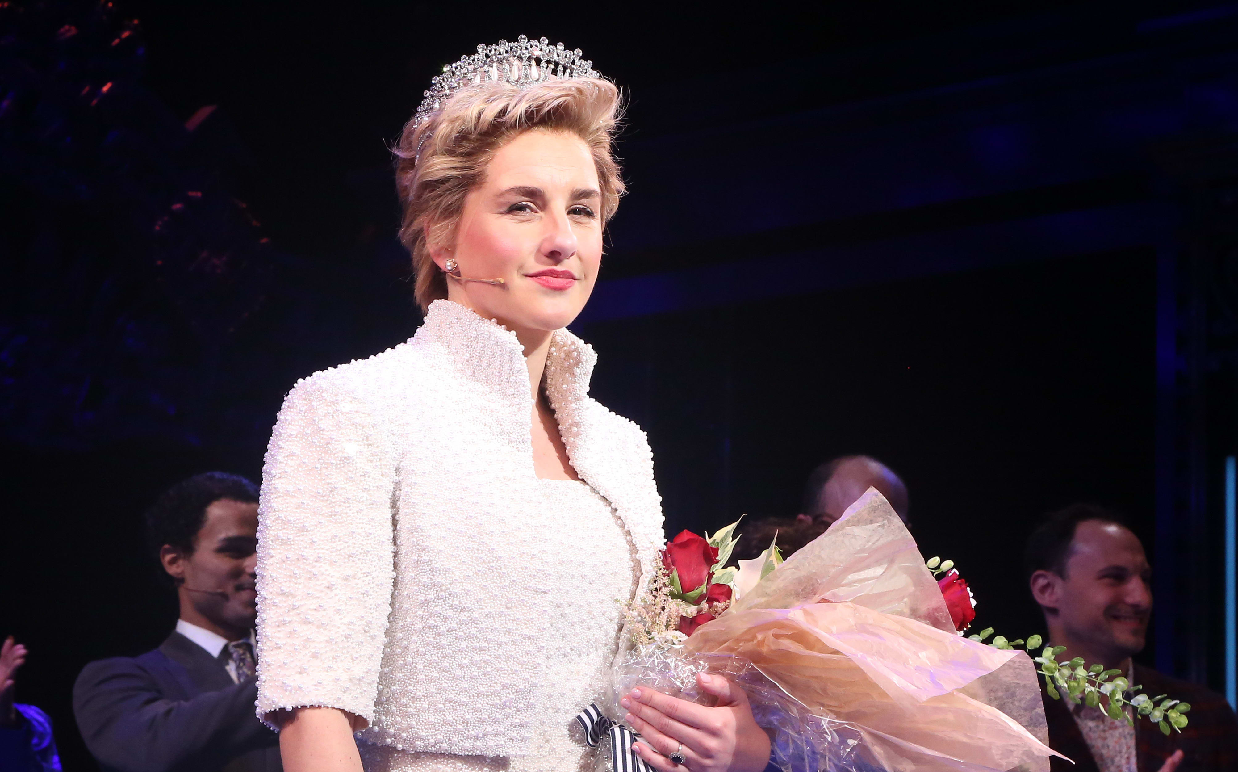 Jeanna de Waal as "Princess Diana" during the first preview performance curtain call of "Diana: The Musical" on Broadway at The Longacre Theatre on November 2, 2021 in New York City.