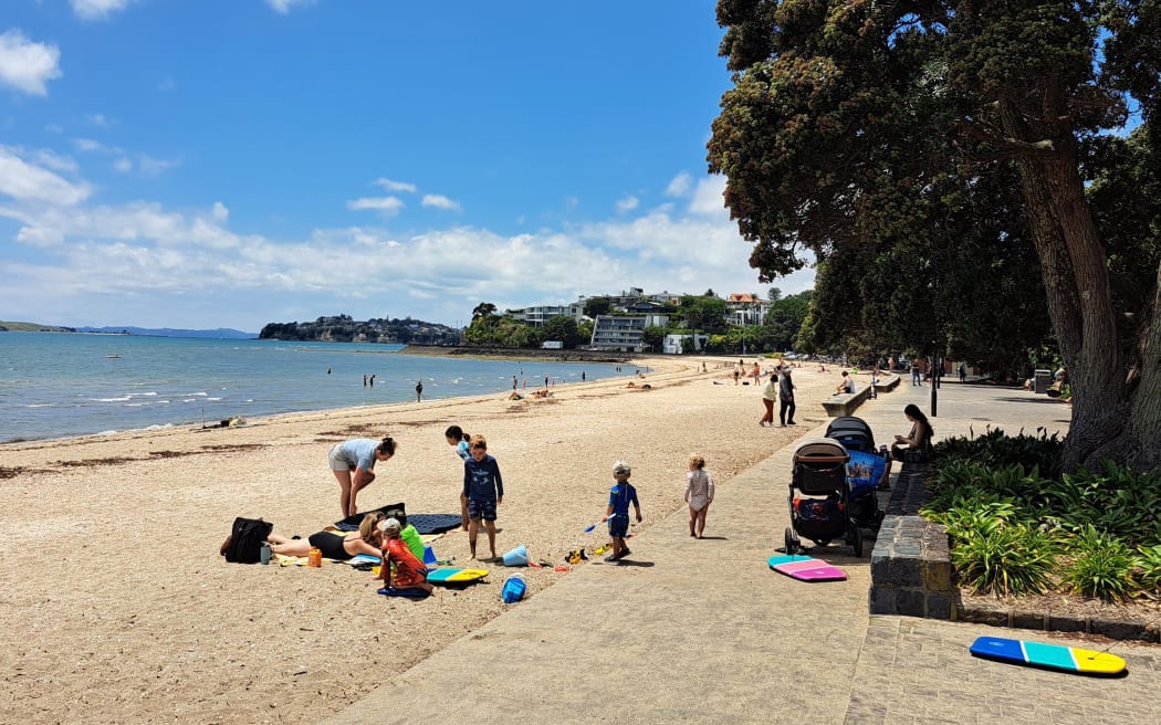 Sun and swimmers out in Mission Bay, Auckland on 10 January 2024.