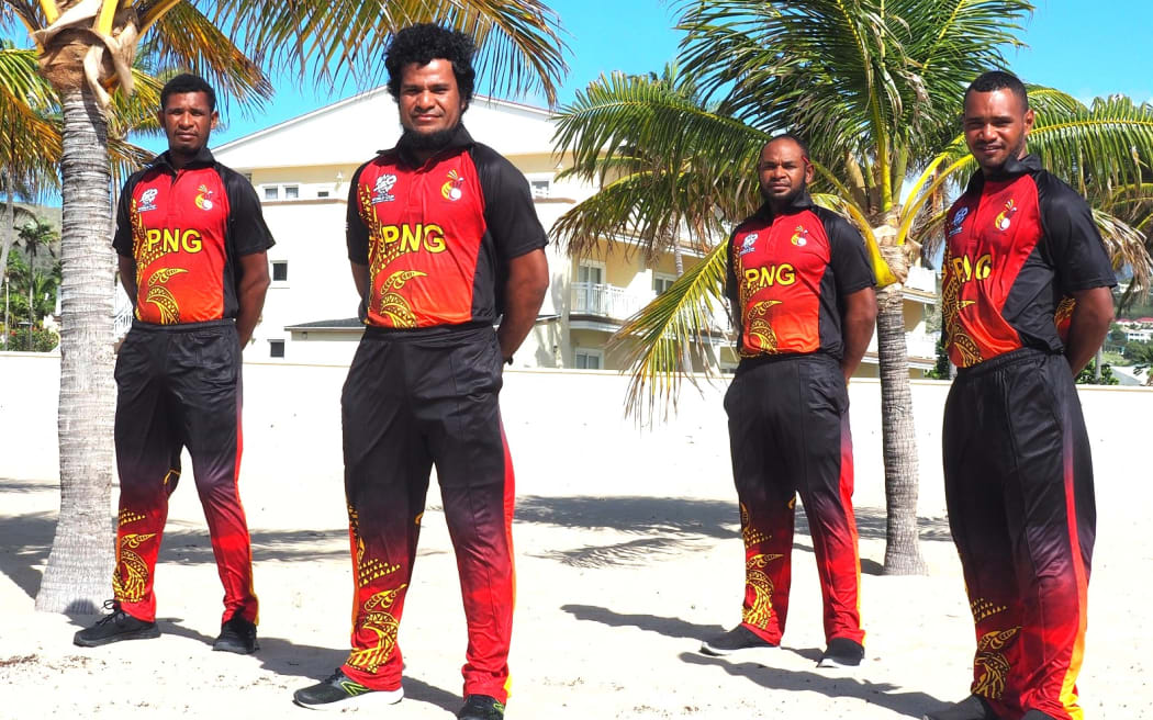 Members of the PNG Barramundis cricket team in Saint Kitts, West Indies.