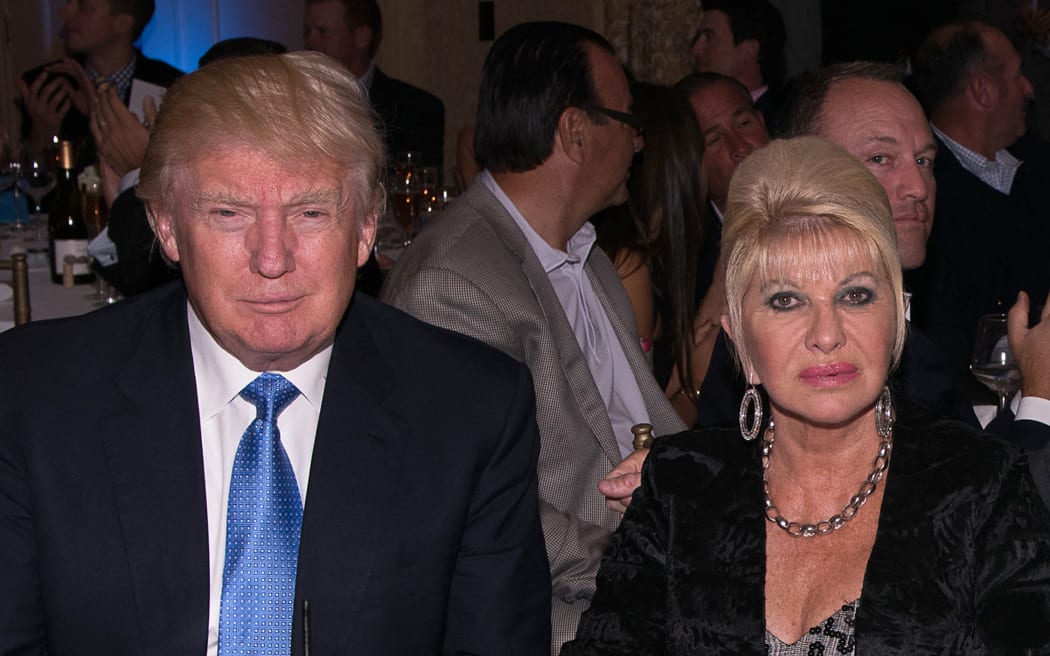 BRIARCLIFF MANOR, NY - SEPTEMBER 15: (EDITORS NOTE: Retransmission of #455504994 with alternate crop.) (L-R) Donald Trump, Ivana Trump, Eric Trump and Lara Yunaska attend The Eric Trump 8th Annual Golf Tournament at Trump National Golf Club Westchester on September 15, 2014 in Briarcliff Manor, New York.   Dave Kotinsky/Getty Images/AFP (Photo by Dave Kotinsky / GETTY IMAGES NORTH AMERICA / Getty Images via AFP)