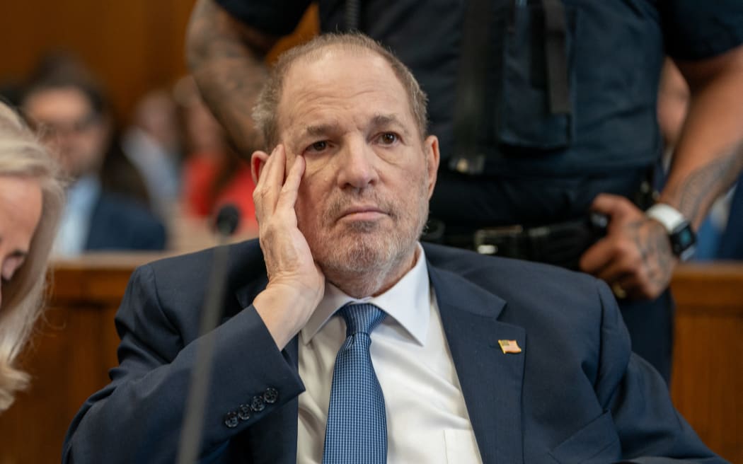 Former film producer Harvey Weinstein looks on during a preliminary hearing after his rape conviction was overturned inside the Manhattan Criminal Court in New York on May 1, 2024. New York's highest court on April 25, 2024, overturned Weinstein's 2020 conviction on sex crime charges. (Photo by DAVID DEE DELGADO / POOL / AFP)