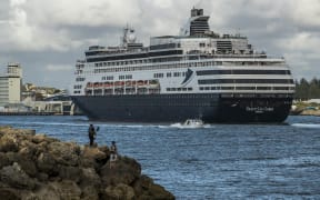 Cruise ship CMV Vasco arrives at the port of Fremantle for emergency refuelling and supplies on March 27, 2020.