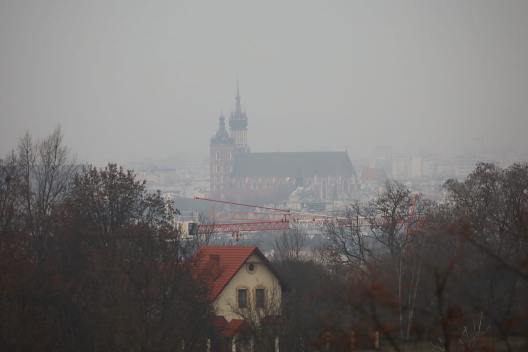 A view over the city of Krakow, Poland during heavy smog