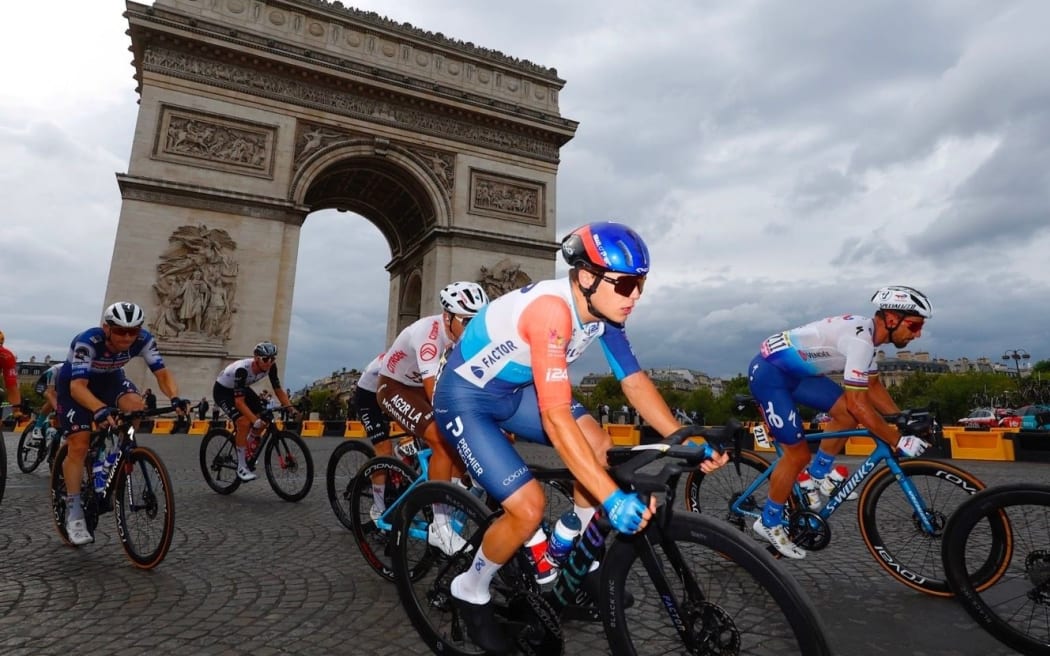 Corban Strong competing in the 2023 Tour de France