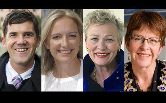 Wellington mayoral candidates Justin Lester, Jo Coughlan, Nicola Young, and the incumbent Celia Wade-Brown.