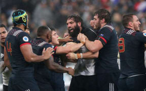 France vs New Zealand All Blacks
New Zealand's Sam Whitelock scuffles with French players