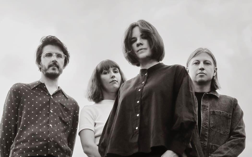 New Zealand band Tiny Ruins in a black and white photo