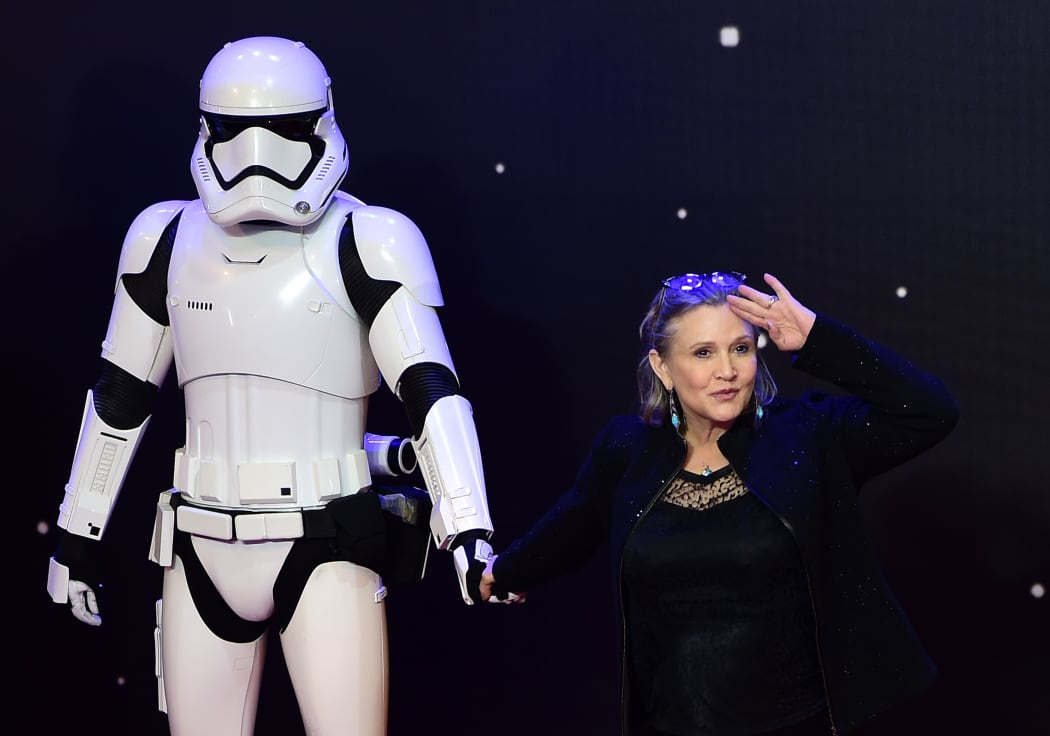 Carrie Fisher at the opening of the European Premiere of "Star Wars: The Force Awakens".