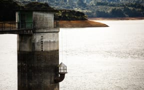 Aerials and stills of the Upper Mangatangi Dam at 44% of capacity
