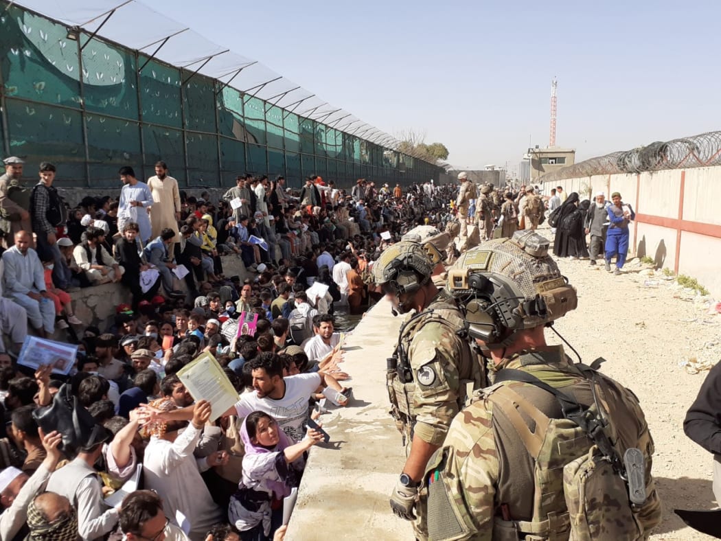 NZDF personnel at the perimeter of Hamid Karzai International Airport.