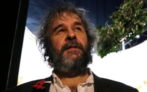 Sir Peter Jackson showing media around the Great War exhibition in Dominion Museum,Wellington.