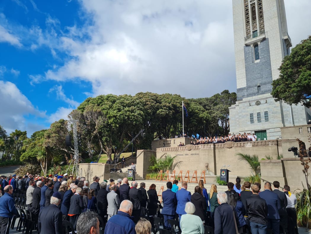 The ceremony at the Wellington war memorial.