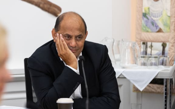 Willie Jackson sitting in Parliament's  Economic Development, Science and Innovation select committee regarding the Fair Digital News Bargaining Bill, 15 February 2024.