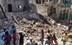 Damaged buildings in Jeremie Haiti after a 7.2 magnitude earthquake struck the country on 14 August 2021. The earthquake's epicenter was 12km northeast of Saint-Louis-du-Sud, with a depth of 10km.