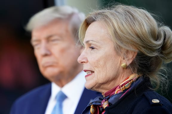 Response coordinator for White House Coronavirus Task Force Deborah Birx speaks as US President Donald Trump listens during the daily briefing on the novel coronavirus, COVID-19.