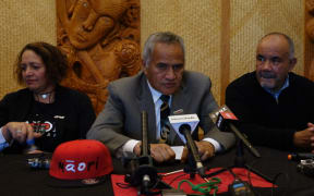 Left to right: Māori Party co-leader Marama Fox, new president Tukoroirangi Morgan and co-leader Te Ururoa Flavell - pictured at today's annual meeting